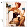 sexy vintage pin up retro girl sit shower curtain customized design for home decor AT