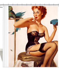 sexy vintage pin up retro girl sit shower curtain customized design for home decor AT