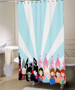superhero princess shower curtain blue and pink princess shower curtain large