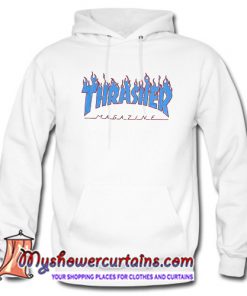 Thrasher Flame logo White Blue Hoodie (AT)