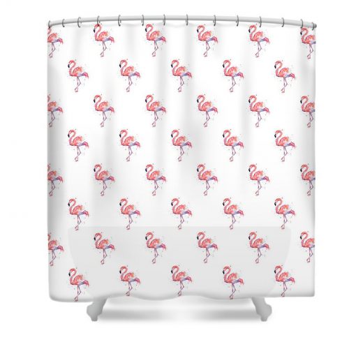 Pink Flamingo Watercolor Pattern Shower Curtain (AT)