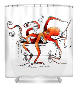 Silly Octopus Taking A Bath Shower Curtain (AT)
