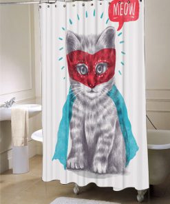 Cat Shower Curtain Cute Super Kitty Animal Shower Curtain (AT)