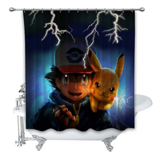 New Ash Ketchum Pikachu Pokemon Shower Curtain (AT)