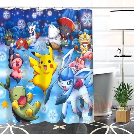 pokemon bathroom friendly custom unique popular fabric modern shower curtain (AT)