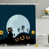 Cat Kitty Under Moon Halloween Shower Curtain (AT)
