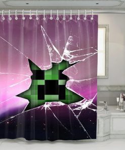 Creeper Minecraft Broken Glass Pink Shower curtain (AT)