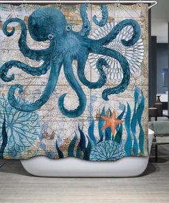 Funny Octopus Seahorse Polyester Shower Curtain (AT)