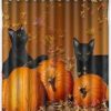 Ganma Ganma Happy Halloween Pumpkin With Black Cat Pattern Print Shower Curtain (AT)