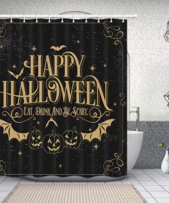 Happy Halloween Bat With Pumpkin Shower Curtain (AT)