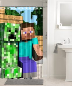 Minecraft Creeper Steve Friends Shower Curtain (AT)