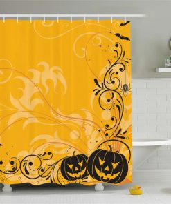 Pumpkins Bats Halloween Shower Curtain (AT)