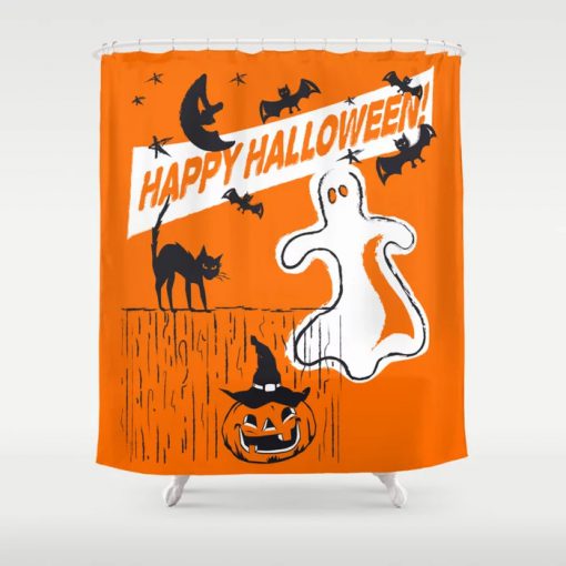 Rustic Vintage Spooky Happy Halloween Shower Curtain (AT)