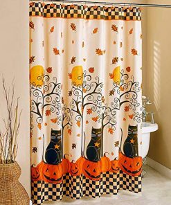 The Lakeside Collection Black Cat Halloween Shower Curtain (AT)