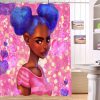 African Little Cute Black Girl Purple Hair Fabric Shower Curtain (AT)