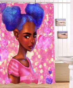 African Little Cute Black Girl Purple Hair Fabric Shower Curtain (AT)