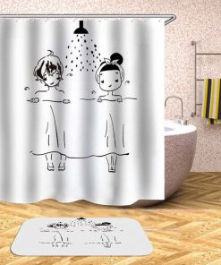 Cartoon Shower Curtain Boy Girl Plant (AT)
