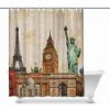 Liberty Eiffel Tower and Big Ben House Decor Shower Curtain (AT)