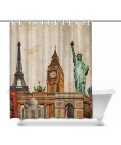 Liberty Eiffel Tower and Big Ben House Decor Shower Curtain (AT)