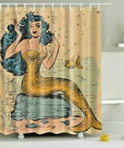 Vintage Retro Pin Up Mermaid Nautical Shower Curtain (AT)