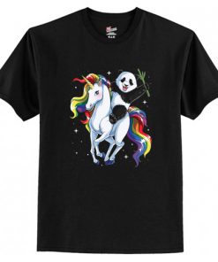 Panda Bear Riding Magical Unicorn Pegasus T-Shirt (AT)
