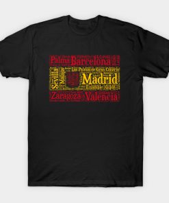 Spain Flag with City Names Word Art T-Shirt (AT)