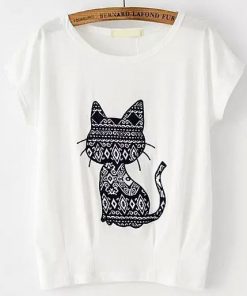 Cat Pattern Patch T-shirt SN