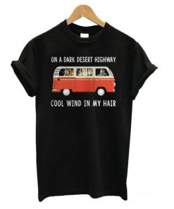 Hippie car and cat on a dark desert highway T shirt SN