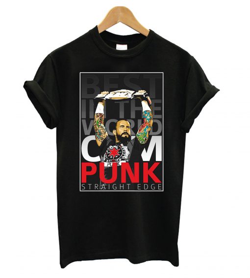 CM PUNK STRAIGHT EDGE WRESTLING Black T shirt RF02