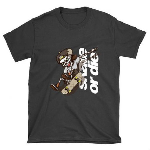 Skeleton Skate or Die Skateboard t shirt RF02