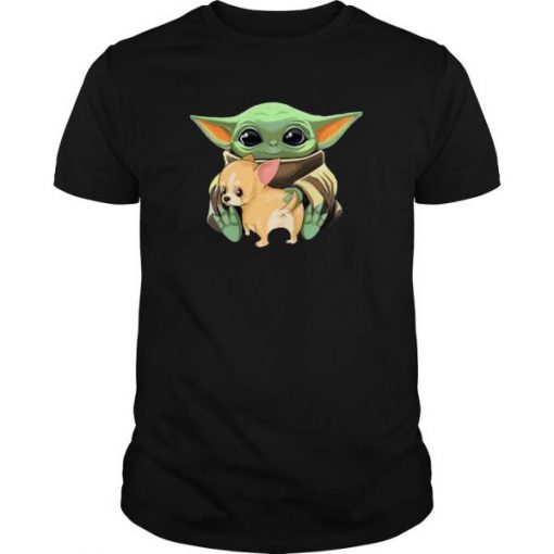 Baby Yoda Hug Corgi Cartoon t shirt RF02