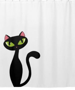 Black Cat Green Eyes Shower Curtain RF02