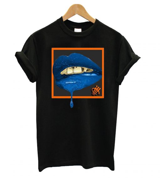 Blue Lips Black t shirt RF02