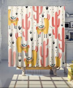 Llama Cactus Shower Curtain RF02