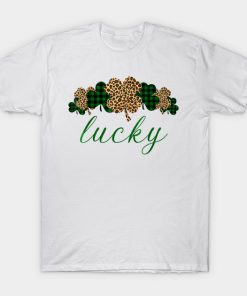 Buffalo Plaid Leopard Shamrock Clover Lucky St Patricks Day T-Shirt AI