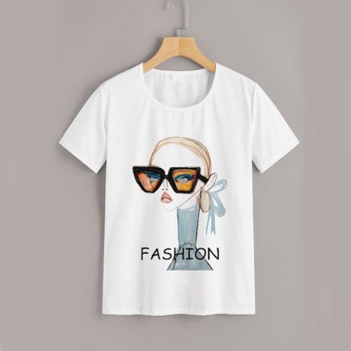 Figure & Letter Print t shirt RF02