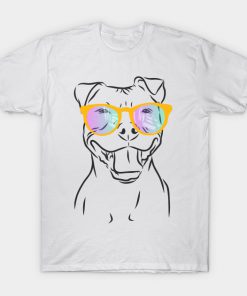 cheerful bull Terrier dog with glasses T-Shirt AI