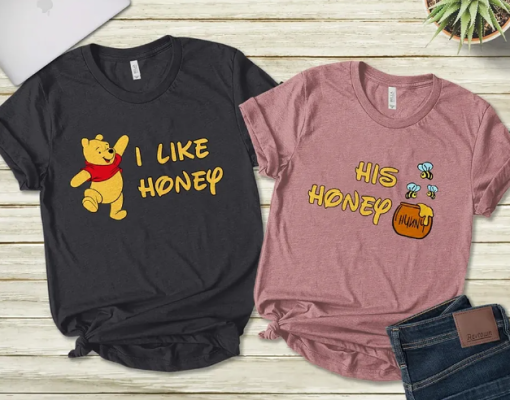 Valentine Pooh Bear Couple I Like Honey His Honey Honeymoon T Shirt AL